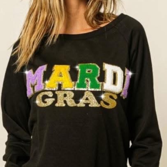 BiBi Tops - BiBi Mardi Gras Black Sweatshirt